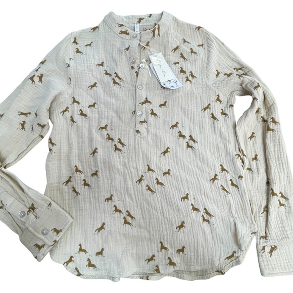 Rylee + Cru Horse Print Gauze Shirt Long Sleeve Button Up Top Size 12-14Y - Picture 1 of 5